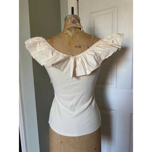 Maeve anthropologie Cream Ribbed Tank Top W/ Ruffle Neckline Sz S - Picture 6 of 15